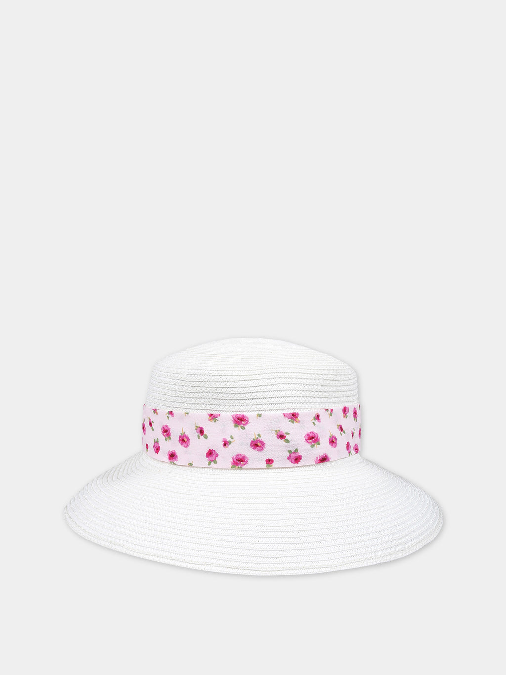 Cappello di paglia bianco per bambina con fiori